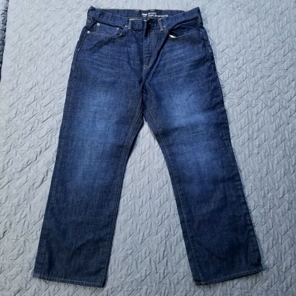Gap Jeans Mens 36X32 Blue Relaxed Coupe Decontractee Dark Wash American Denim